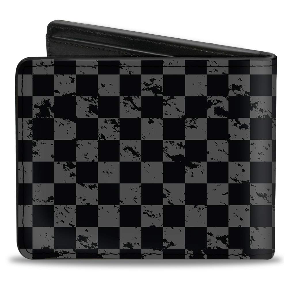 Buckle-Down Men's Wallet, Bifold, Checker Weathered Black Gray, Vegan Leather, Multi, 4.0