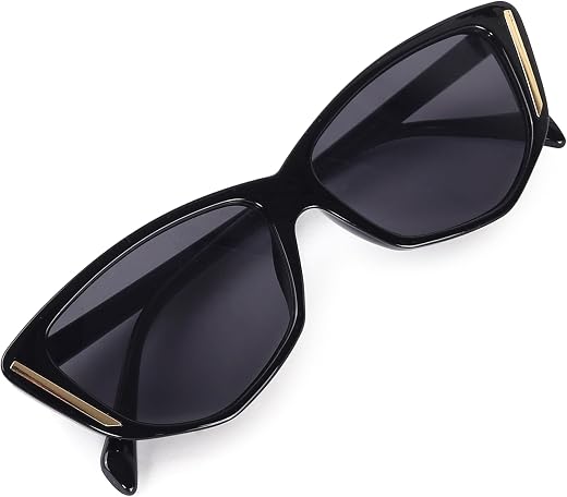 Noir Gaze| Designer Cat Eye For Women | Cooling glasses | Latest UV Protection Ladies Goggles | For Female | Golden Stripe...
