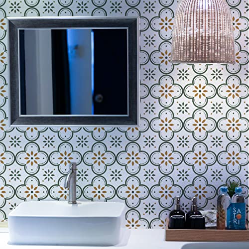 Peel & Stick Floor Tiles Vinyl Flooring 8"X8", Self-Adhesive Removable, Suitable For Wall, Floor, Kitchen, Bathroom,10 Sheets (Green Flower) #TOP4