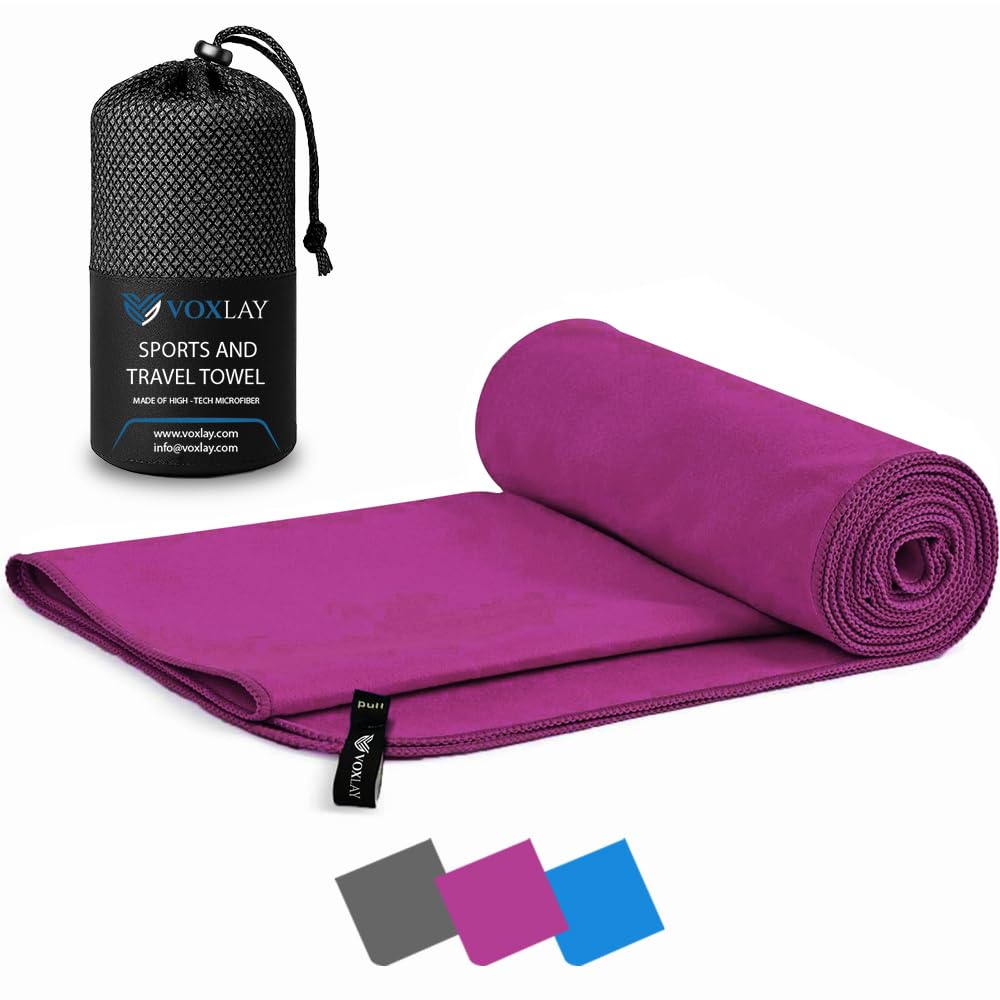 Voxlay Bright Purple Microfibre Towel - Compact, Ultra Lightweight & Quick Dry - Perfect For Gym, Camping Towel, Travel Towel, 180X90cm, - Beach Towel, Swimming, Camping & Hiking