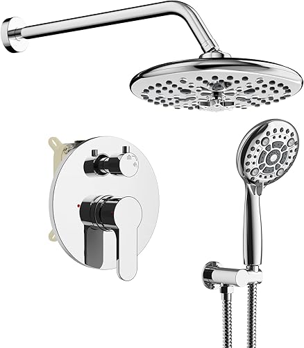 SR SUN RISE Grifo de ducha - Sistema de ducha de alta presión de 3 funciones de 10 pulgadas, 6 ajustes de cabezal de ducha de mano, válvula