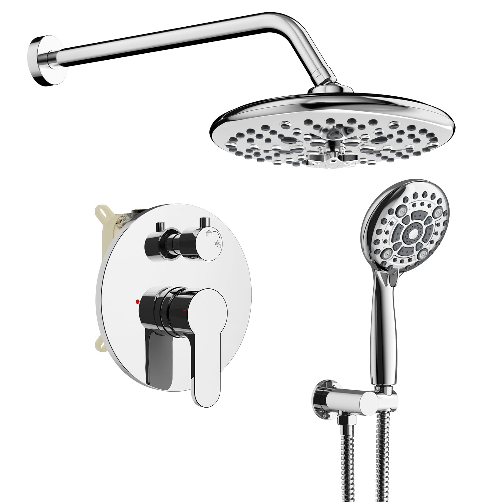 SR SUN RISE Shower Faucet - 10 Inch Multifunctional High Pressure Shower Head System with Handheld Shower Head Fixtures - Valve Included - Polished Chrome