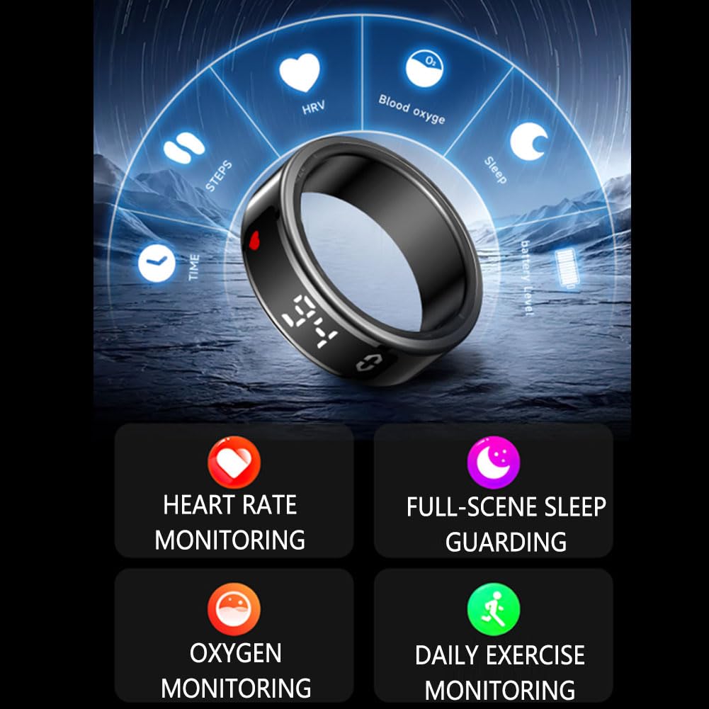 Anillo Inteligente para Hombre y Mujer, Smart Ring con Estuche de Carga Modo Multideportivo Podómetro Frecuencia Cardíaca Sueño IP68 Gold 10#