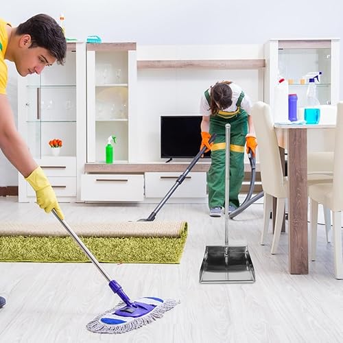 Miniatura 7 de Cabilock Pala de basura sin doblar, recogedor de metal de acero inoxidable, recogedor vertical de mango largo para el hogar, cocina, herramienta de