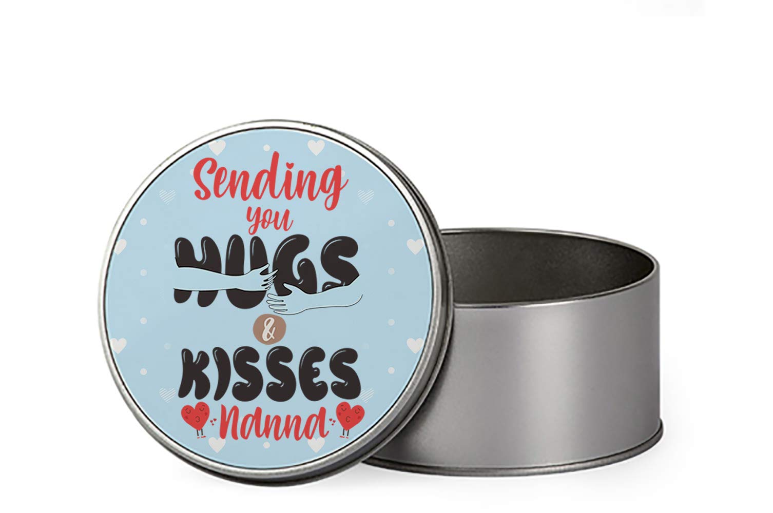 Giftme Round Mother's Day Sending You Hugs And Kisses Nanna Portable Metal Tin Storage Box Biscuit Chocolate Tin Emergency Stuff Tin Birthday Present. (Round)