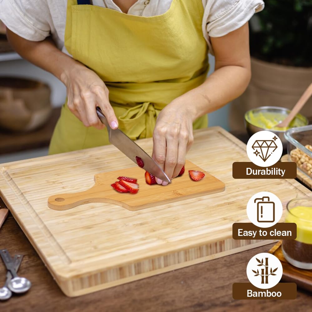 10pcs Taglieri in Bambù con Manico per Carne,Pizza,Formaggio,Pane | 28x12.7x0.8cm, Taglieri in Bambù per Servire, Tagliere in Bambù da Cucina, per Verdure Bistecca Teglia