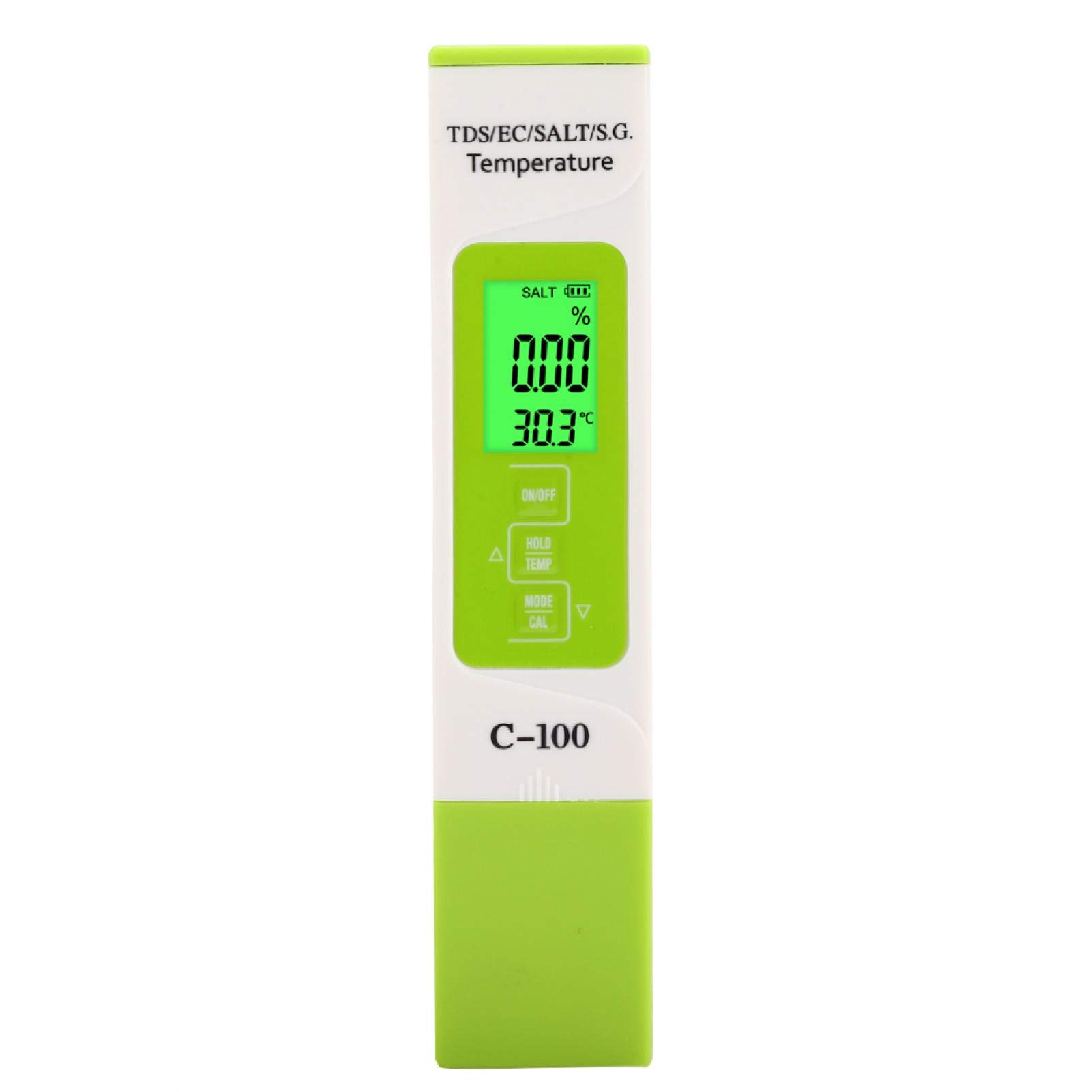 Tester di Salinità TDS EC, Tester di Qualità Dell'acqua C-100 5 in 1, Misuratore di Temperatura, Penna di Test per Rilevatore di Qualità Dell'acqua, Tester Multifunzione per Acqua di Mare con Retroill