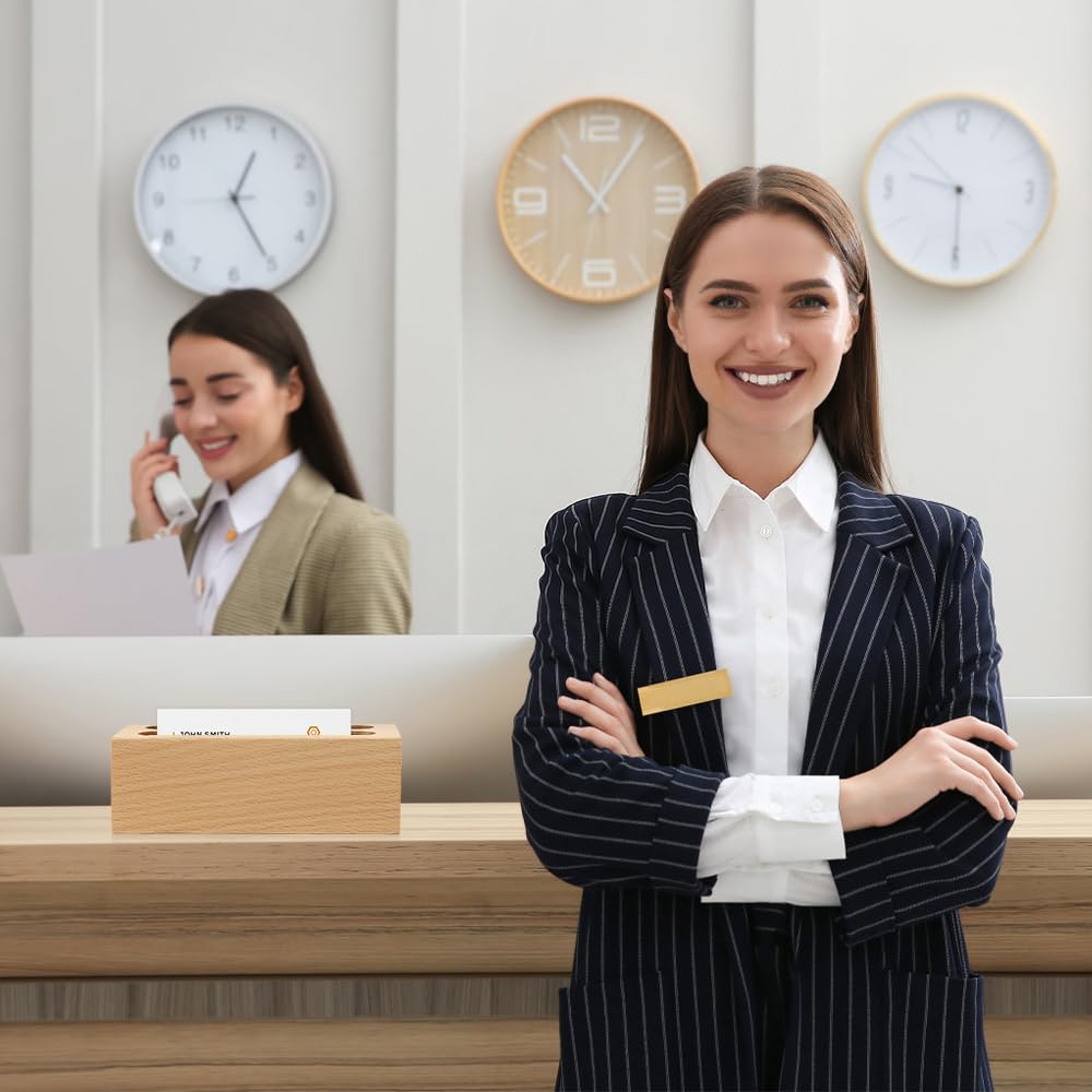 Portabiglietti Da Visita In Legno Faggio 3 Livelli - Espositore Da Tavolo Per Ufficio, Fiere E Eventi - Foto 10