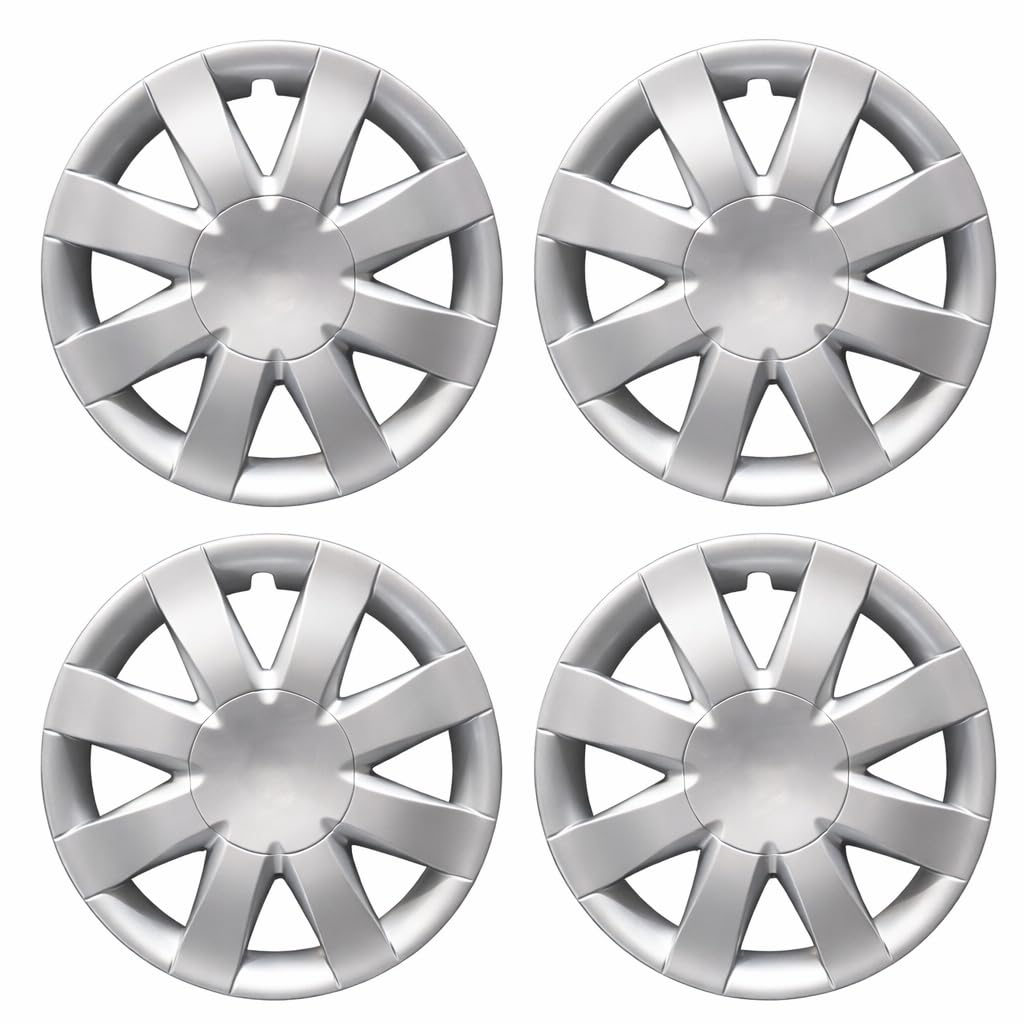 Set 4 Copricerchi 15" Compatibili con Renault Clio dal 2005 in poi – Copri Ruota per Cerchi in Acciaio – ABS Antiurto – Argento – Anello di Fissaggio Incluso