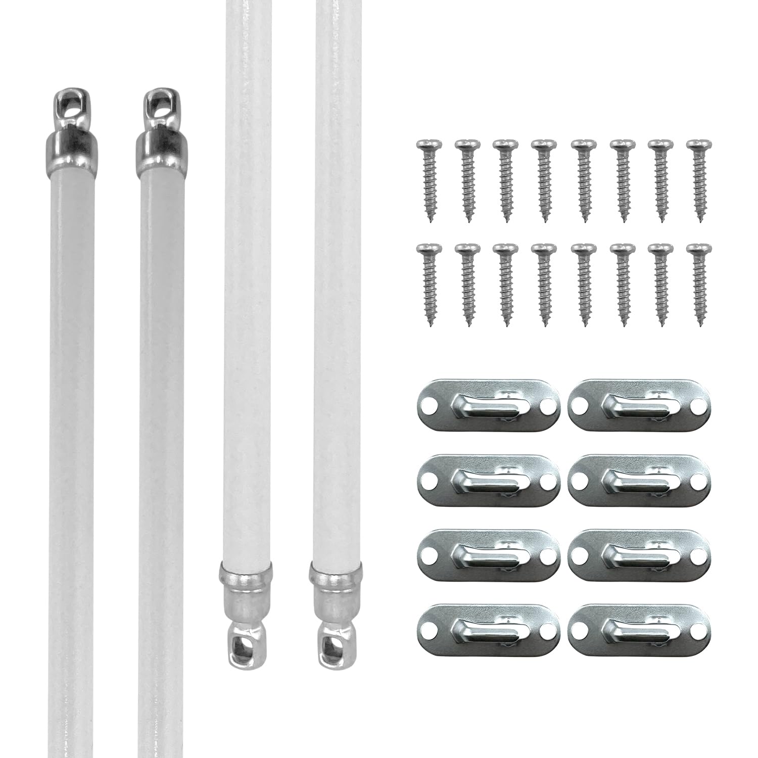 Amazing Drapery Hardware White Swivel Sash Curtain Rods with Silver Ends, Set of 4 (Hardware Included) - Adjustable Length 21-38 Inches, Easy to Install Metal Rods for Doors, Windows, and Sidelights