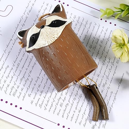 Soulnioi Resin Animal Wind Chimes Hanging Crafts Outdoor Handmade Art Wind Bell Ornament with Mini Bell Ideas Garden Decor for Outdoor Backyards Patio Christmas Home Decor-Raccoon - Image 3