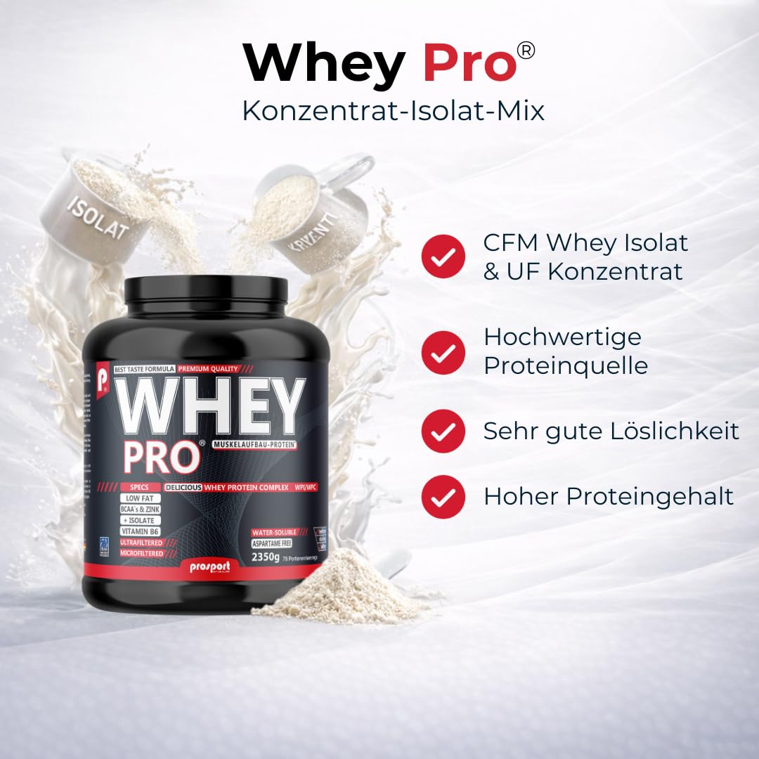 Prosport WHEY PRO® Whey Protein Pulver – Vanilla 2350g – Konzentrat-Isolat-Mix, Eiweißpulver mit Zink, Vitamin B6 & EAAs, Protein Shake für Muskelaufbau