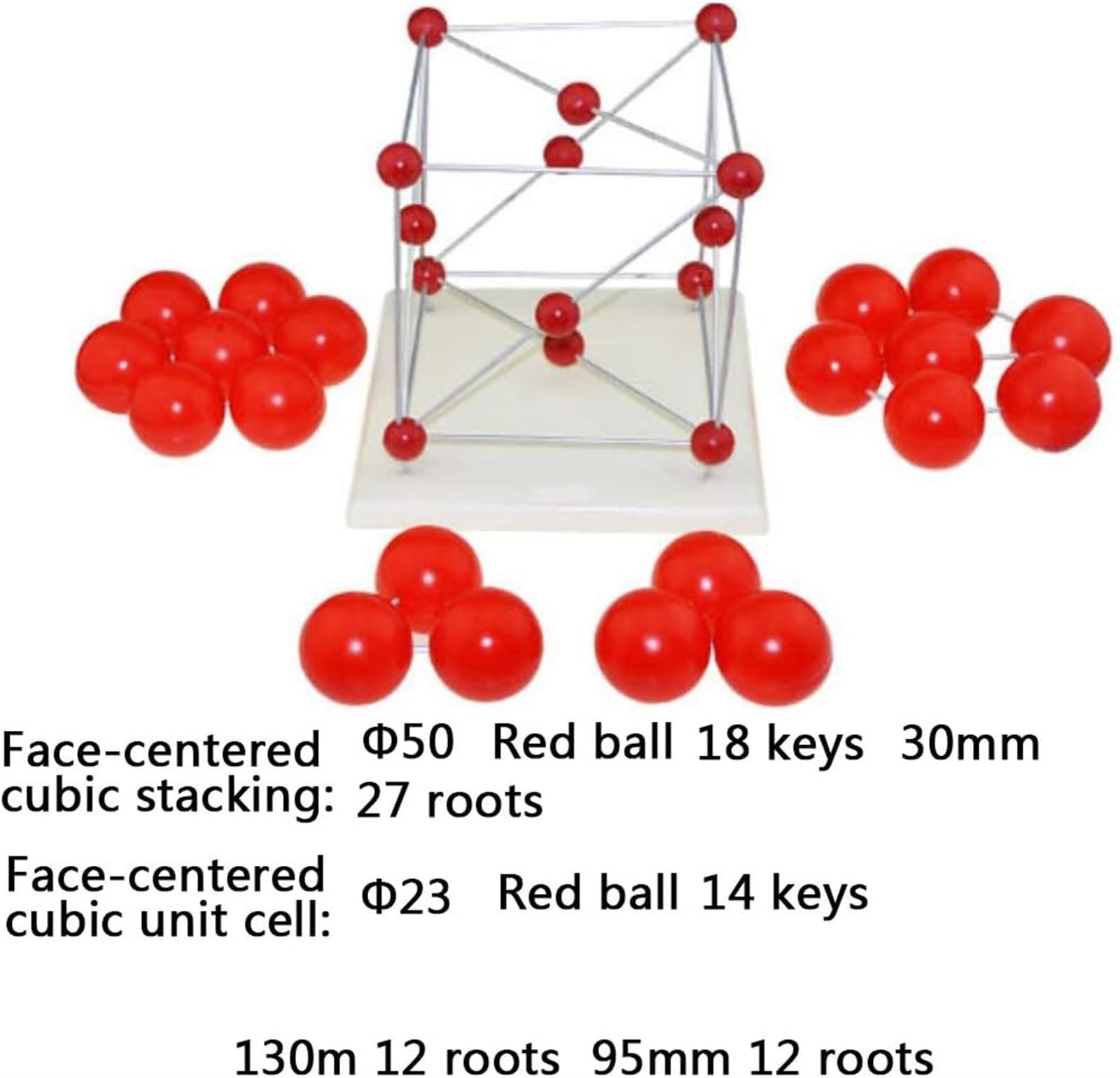 Modello Cristallo Metallico, Strumento Didattico Percezione Spaziale | Celle Unitarie Sovrapposte E Modello Duttile, Con Base In Sfera Di Gomma E Asta Di Plastica