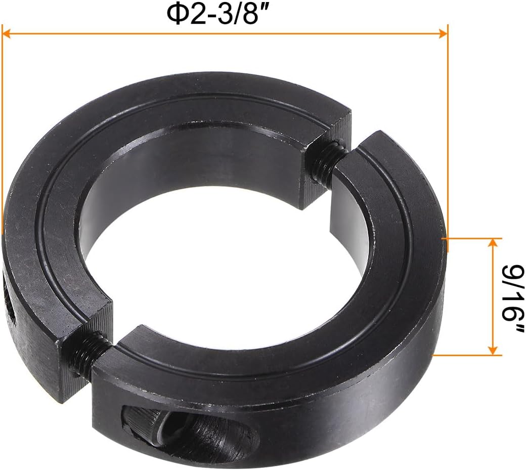 HARFINGTON 2pcs Shaft Collars for 1-1/2" ROD, 2-3/8" OD, 9/16" Width, Black Oxide Plating, Double Split Axle Clamp-On Collar Clamping Collar with Set Screw