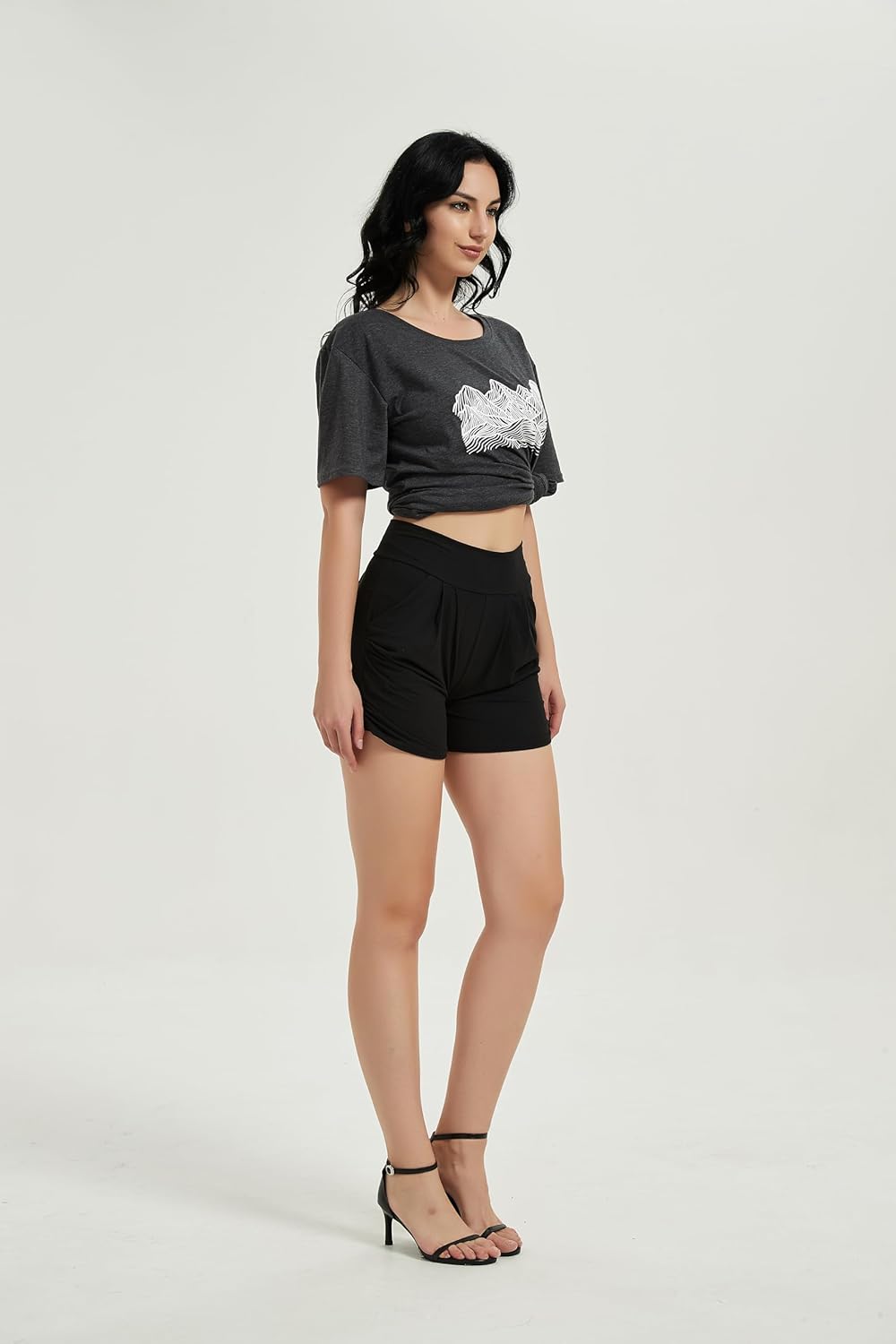 Womens Harem Shorts,Casual Shorts,Women's Black Summer Ultra Comfy Stretchable Running Shorts with Pockets - Image 6