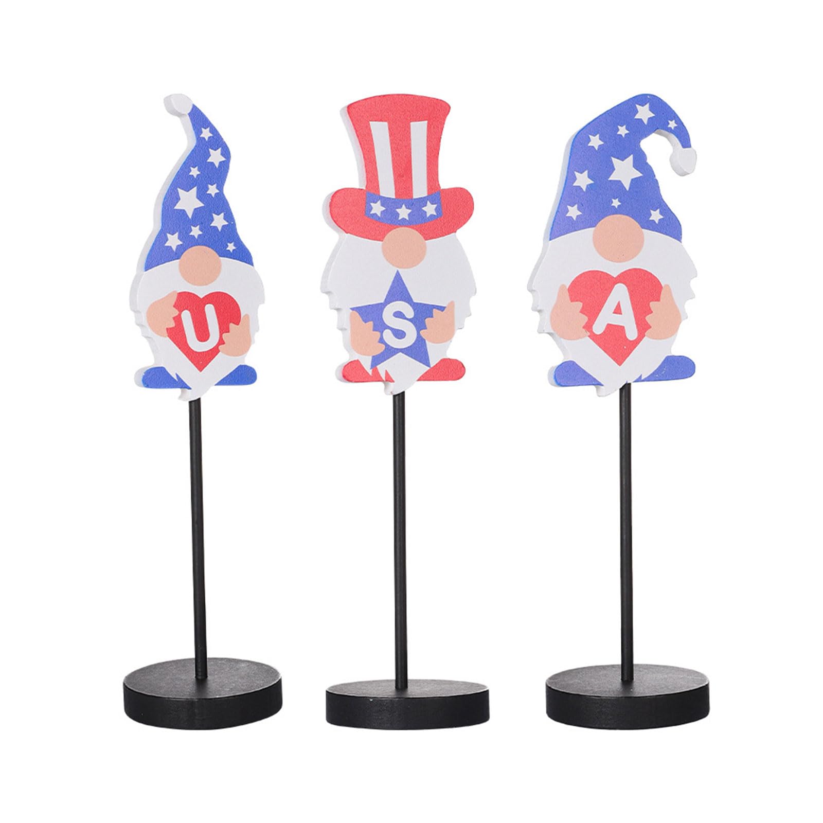 Hsioluted 3pcs Independence Day Gnomes Dolls Wood Faceless Standing Dwarfs Dolls Festival Decorations for Celebration Star Faceless