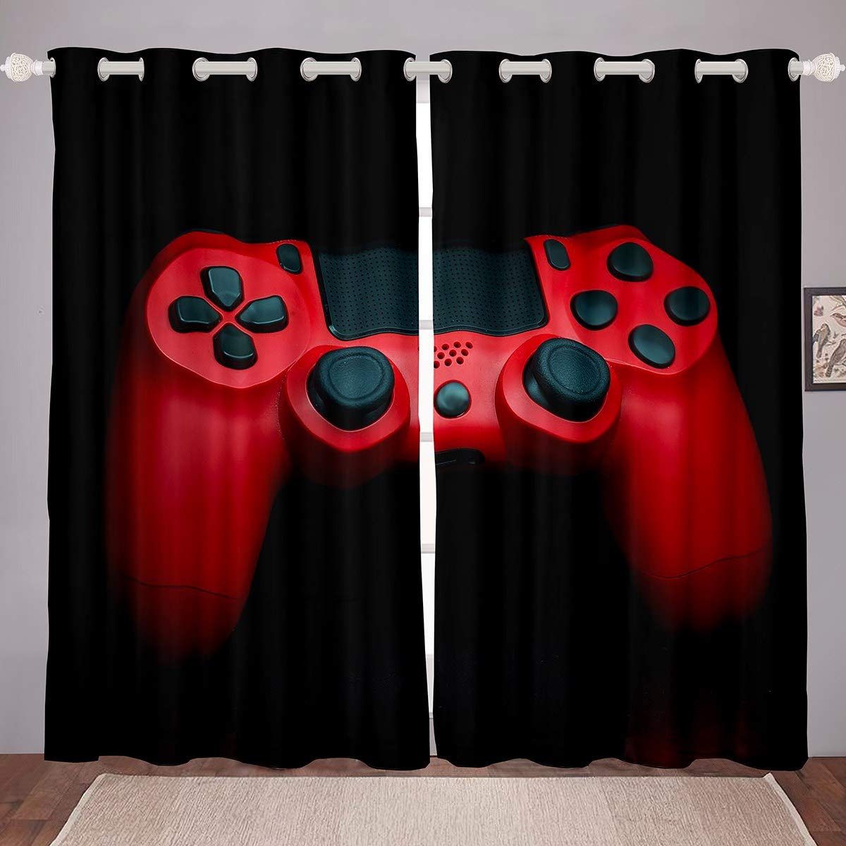 Loussiesd Gamepad Curtains Kids Boys Game Player Curtain for Bedroom Living Room for Kids Boys Red Video Game Gamepad Windows Drapes Game Controller Room Decoration,W66*L72