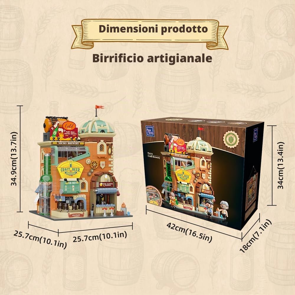 PAN TASY Set da costruzione per birrificio artigianale PANTASY per adulti - Modello di fabbrica di microfabbrica di vitage con architettura modulare, meccanismi dinamici, miniature autosviluppate