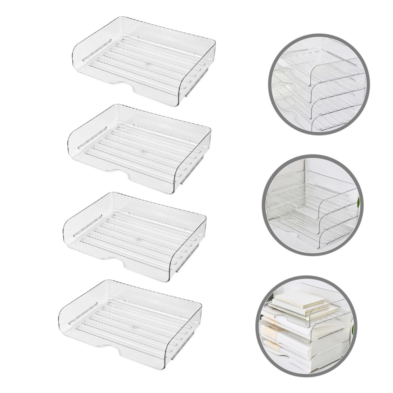 STOBOK 4piezas Organizador De Escritorio Apilable Bandejas Transparentes Para Oficina y Práctica Para Archivar y Material De Oficina
