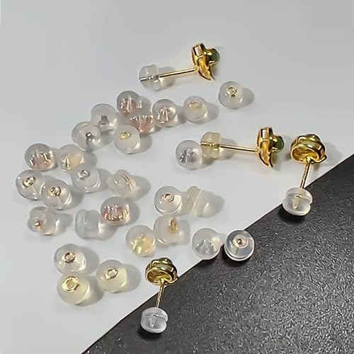 Miniatura 8 de Aretes seguros de oro de 18 quilates para tachuelas, silicona de plata 925, hipoalergénicas, suaves y transparentes, cierres de goma para aretes con
