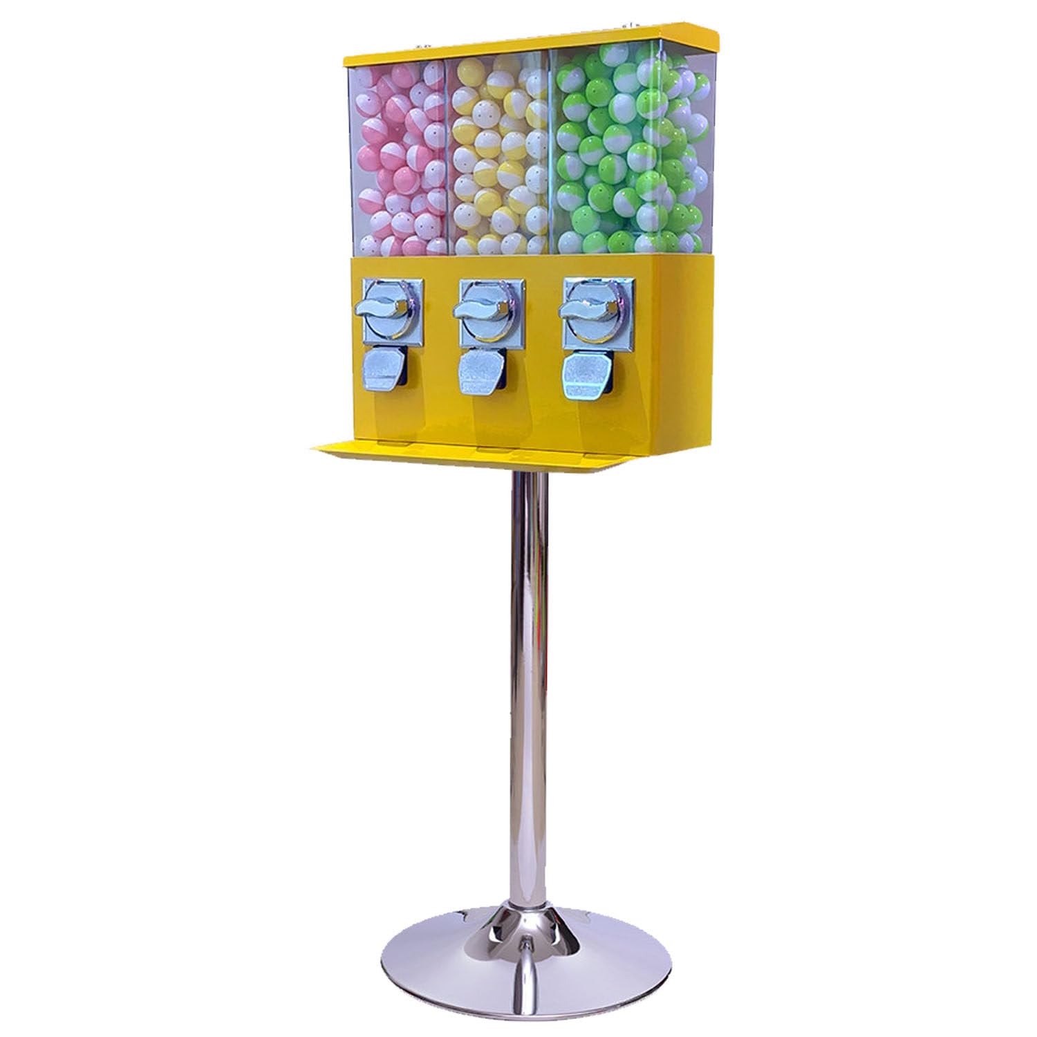 BEESOM Heavy-Duty Triple Gumball Machine,Coin Mechanism Included Yellow