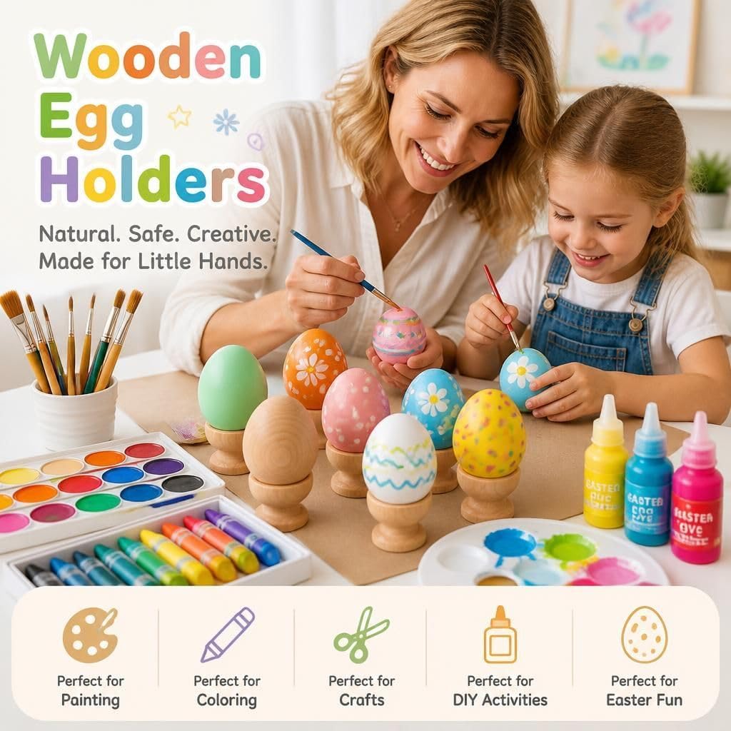 10 Pcs Wooden Egg Cup Holders Easter Egg Display Stand Mini Egg Cups Egg Holder Tray Rustic Wood Egg Rack Craft Painting Decoration