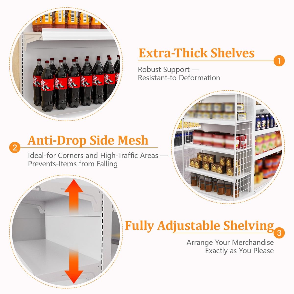Étagère gondole double face pour supermarché, rayonnage magasin 4 ou 5 niveaux, présentoir métallique réglable, étagère commerce robuste pour épicerie et pharmacie(A-123*135cm/48.4*53.1in)