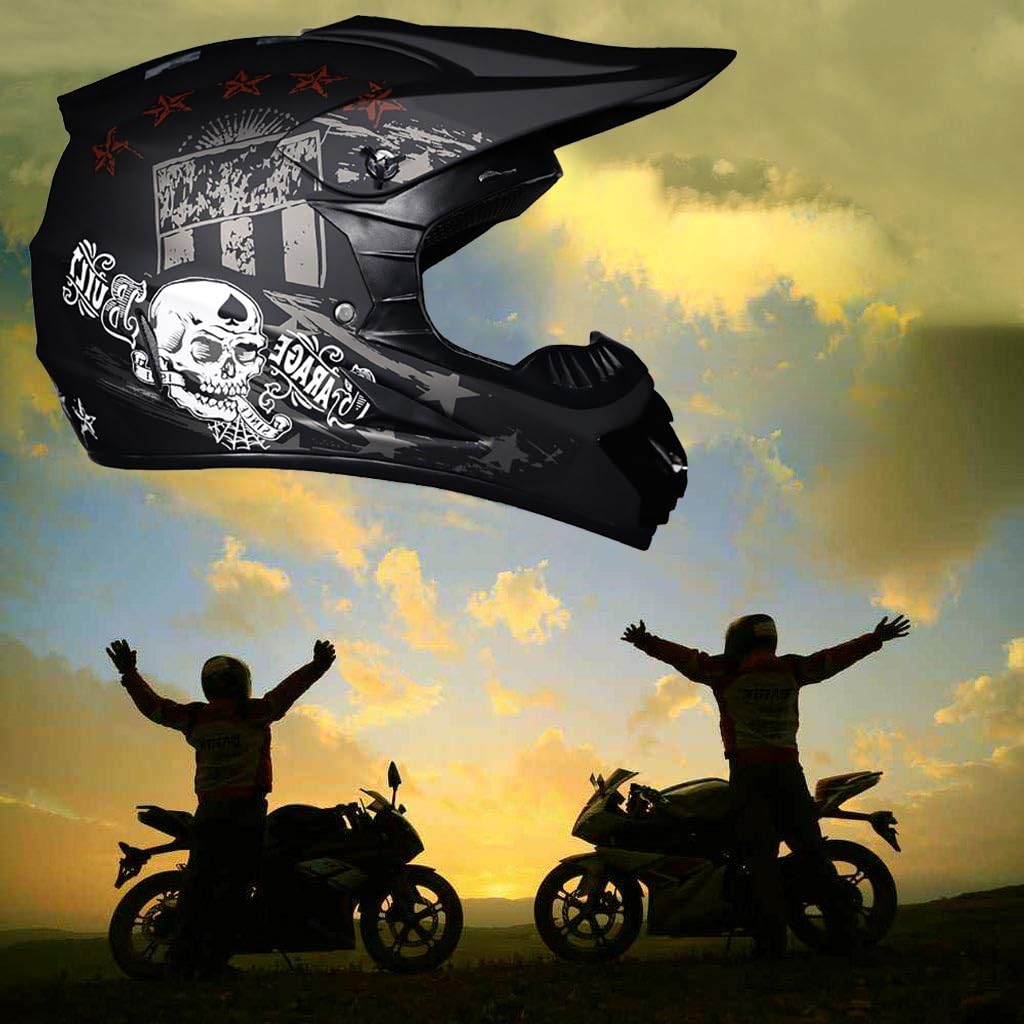 Gioventù Doppio Sport Caschi da Motocross, con Occhiali Guanti Maschera, Unisex Integrale Fuori Strada Moto Scooter Casco, Enduro Discesa BMX ATV MTB Quad Dirt Bike Casco