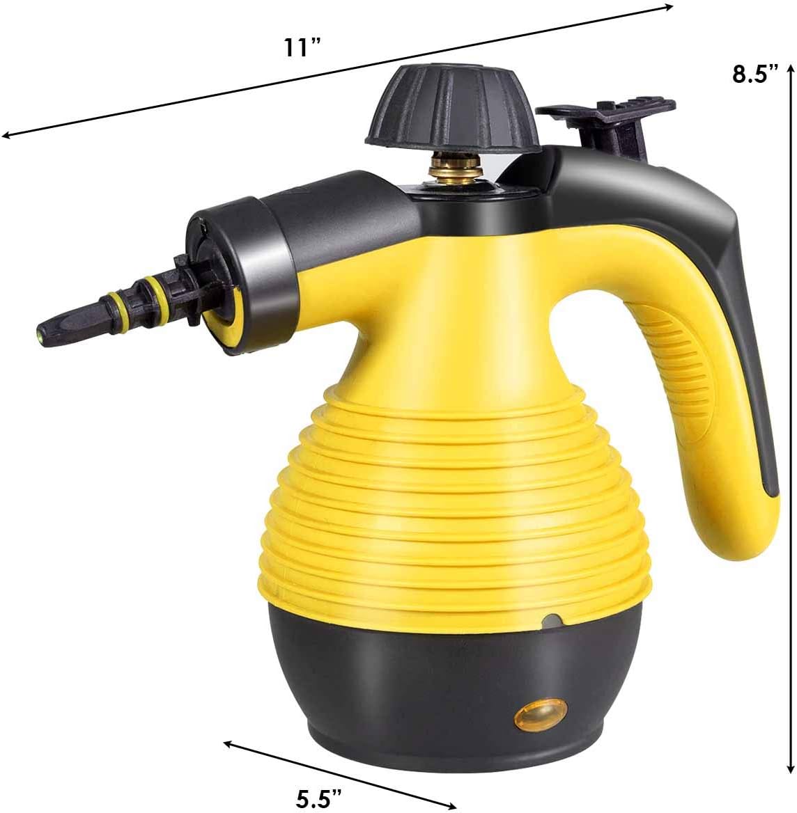 Goplus Handheld Pressurized Steam Cleaner with 9 Piece Accessories, Multipurpose Steamer w/Safety Lock for Carpet Curtain Car Seat, 1050W Portable Upholstery Steamer for Home Kitchen Bathroom(Yellow)