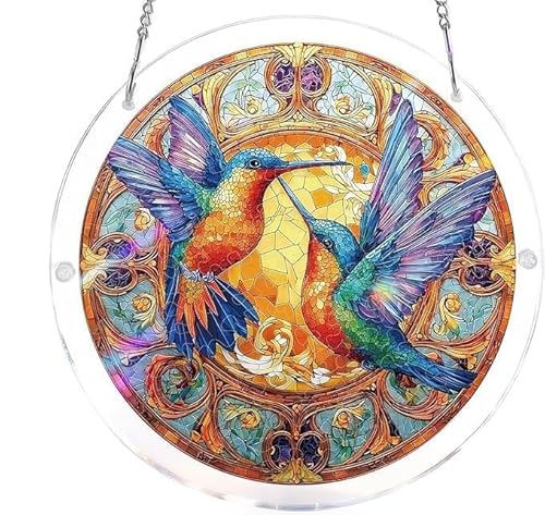 Two Hummingbirds Acrylic Jigsaw Puzzles Suncatcher, 8.9 Inch Window Hanging Suncatcher Acrylic Puzzle, DIY Home Decor Art Gift