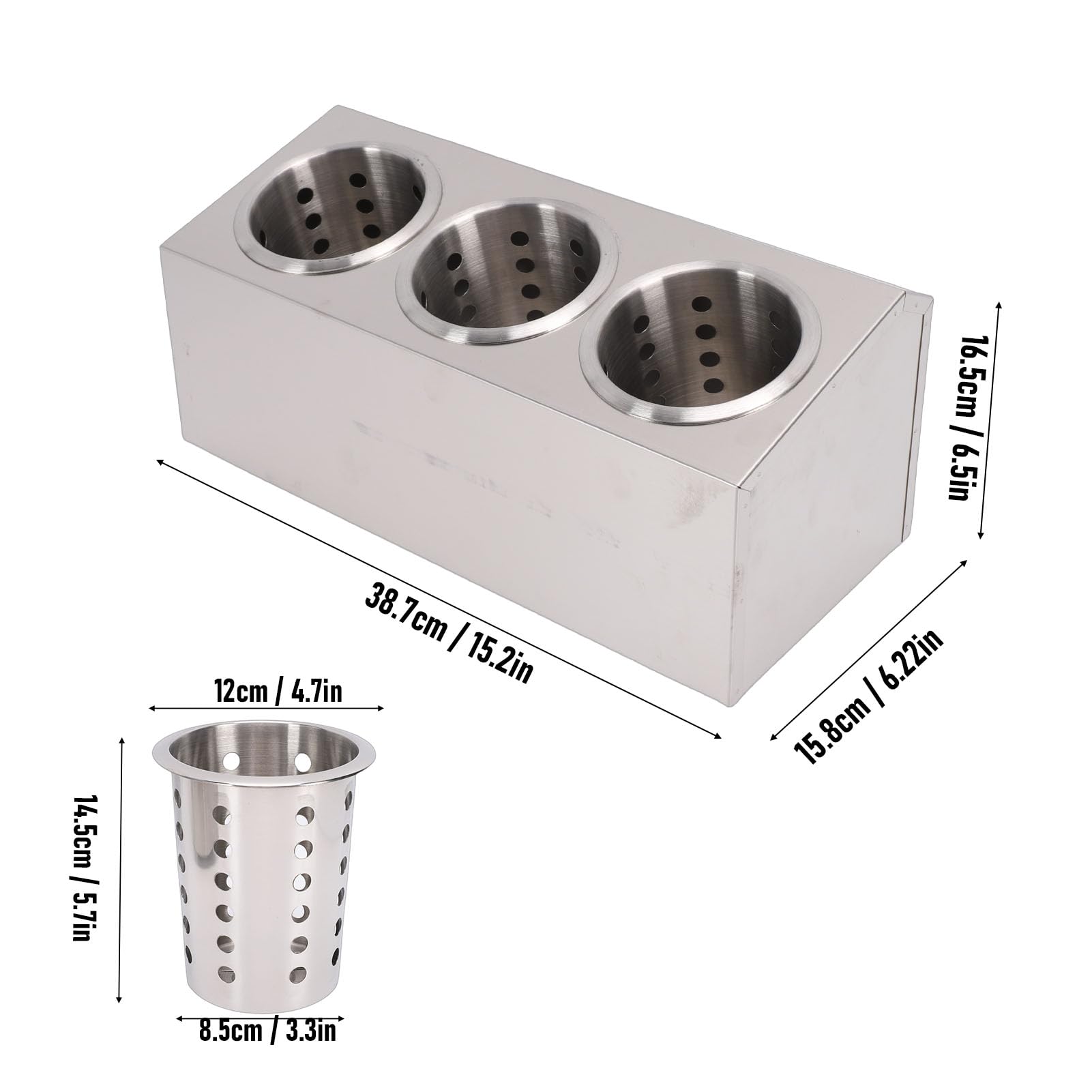SIXRUN Soporte para Cubiertos de Acero Inoxidable, Organizador de Cubiertos para Encimera con Base Antideslizante, Almacenamiento de de 2 Cestas para Encimera de Cocina, Soporte para Utensilios que
