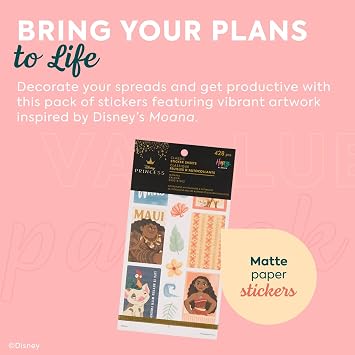 Happy Planner Disney Moana Sticker Pack for Planners, 30 Sheets | Easy-peel sticker sheets, ideal for planners, calendars, journals, and scrapbooks, 428 stickers
