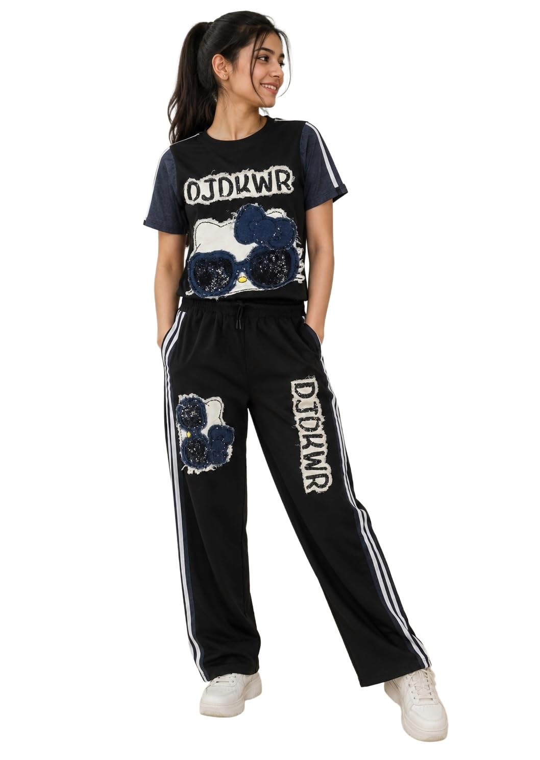 Women T-Shirt and Pants Co-ord Set Black-picture-31