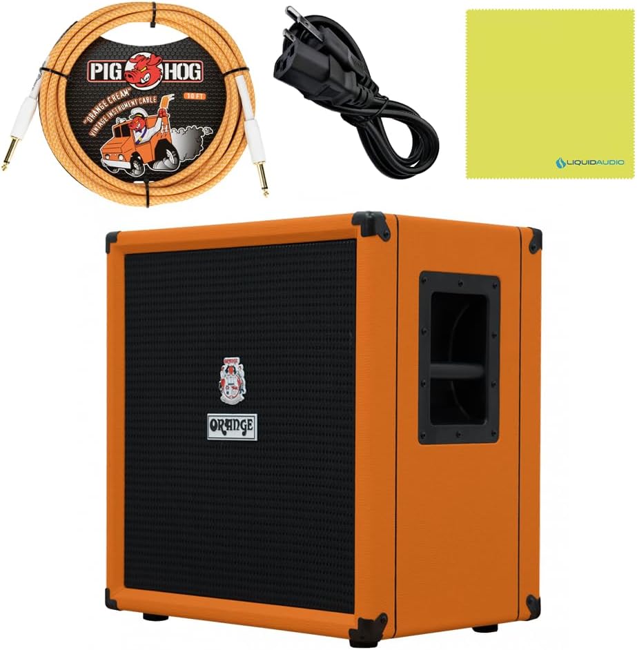 Orange Amps Crush Bass 100 1x15 100-Watt Bass Combo Orange Bundle w/Pig Hog Orange Crème 2.0 Instrument Cable, Power Cable and Liquid Audio Polishing Cloth