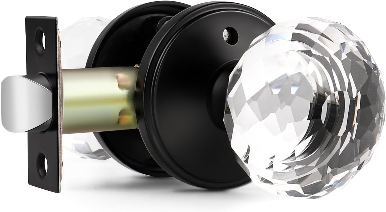 6 Pack Crystal Door Knobs Interior, Elegant Matte Black Glass Door Knobs, Keyless Privacy Door Locks for Bedrooms and Bathrooms