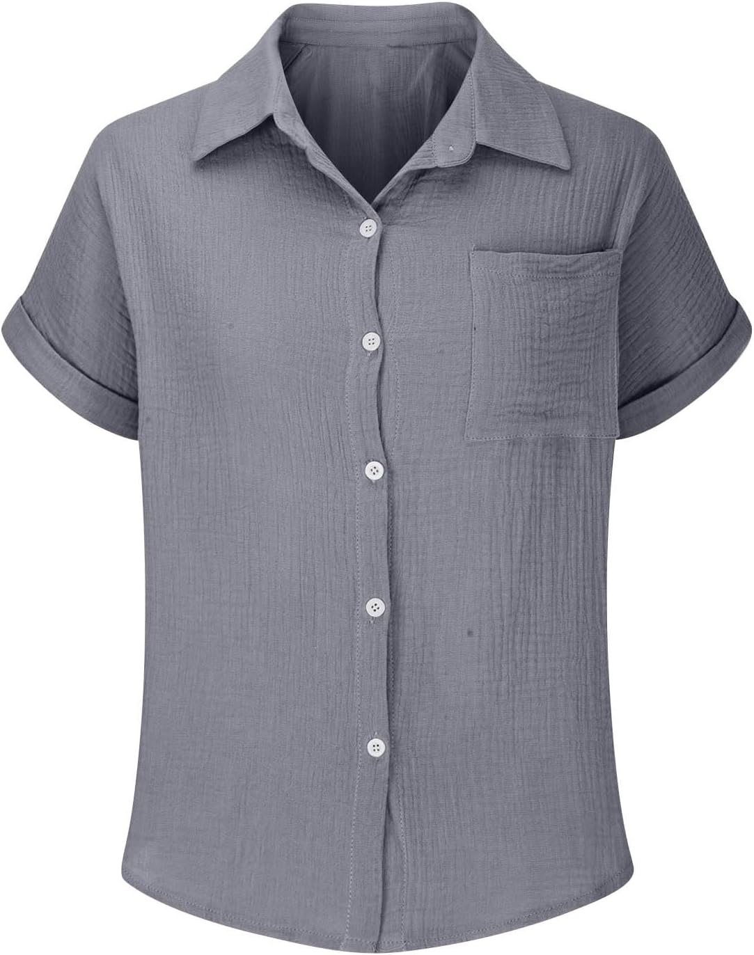 Womens Gauze Shirts Button Down Dress Shirts Casual Short Sleeve Textured Collared Summer Work Blouse Camping Clothes - Image 6