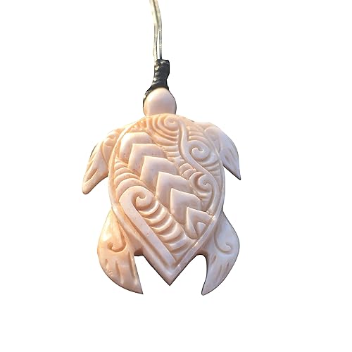 Miniatura 1 de Polynesian Design Bone Carved Turtle (Hawaiian Honu) Necklace.