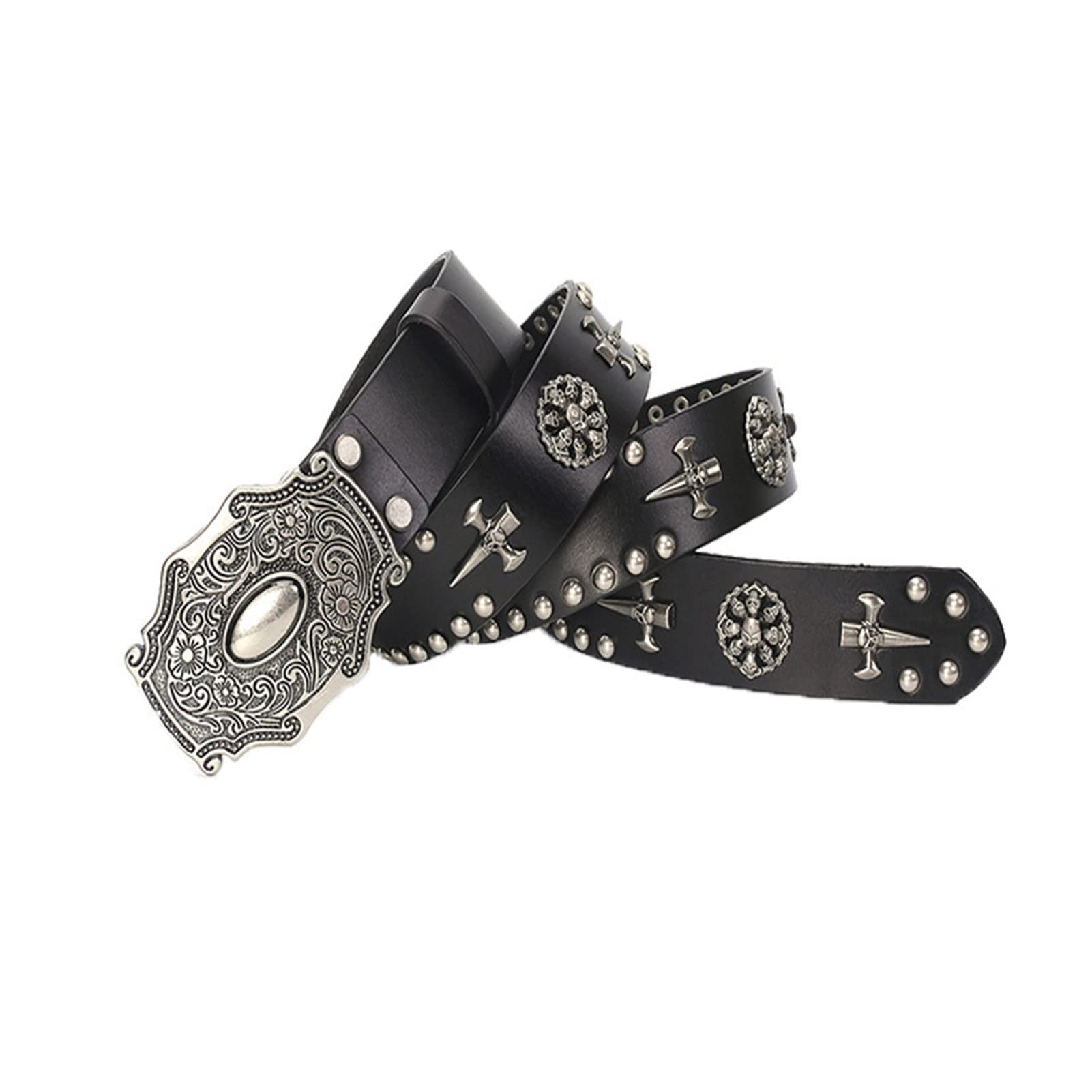 Cinture da Uomo, personalità Nuova Cinghia Punk, Cintura in Pelle Strato for Uomo e Donne, Cintura Hip Hop a Fibbia Liscia (Color : Nero, Size : 120)