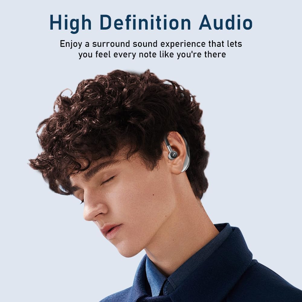 Bluetooth Headset,V5.3 Wireless Earpiece with Noise Canceling Mic for Cell Phones,Computer,PC 18 Hrs Talking Time IPX4 Waterproof for Driving/Business/Office（Grey）