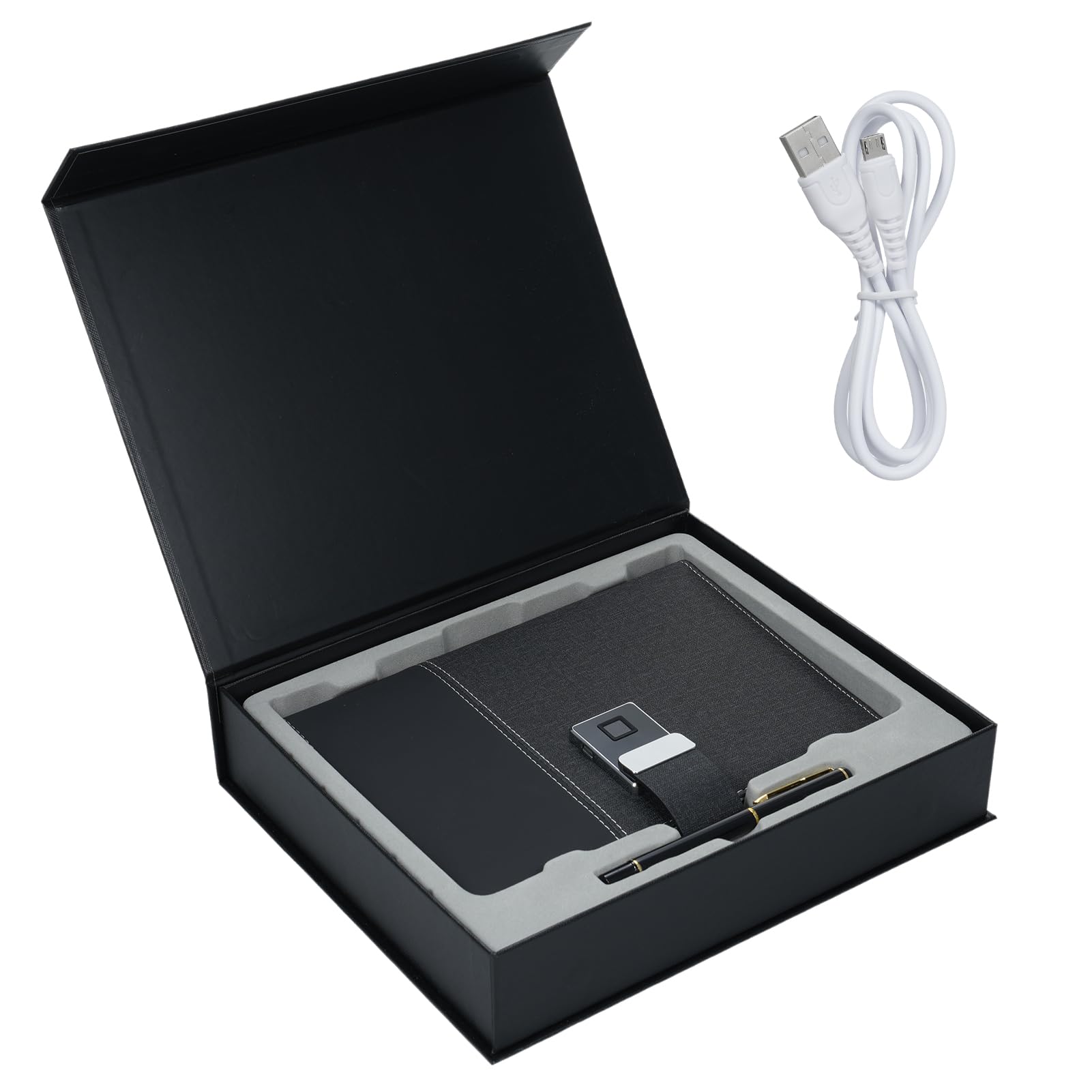 Notebook in Pelle A5, Copertina in Pelle PU con Blocco Impronte Digitali e unità USB da 16 GB, Raccoglitore a 6 Anelli con 100 Pagine e 4 Slot per Schede per Professionisti e
