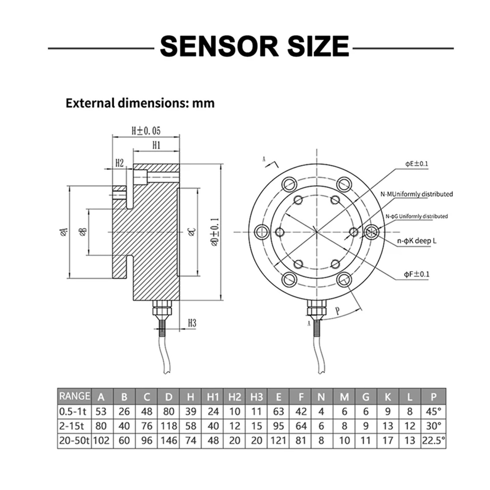 Hochpräzise Wägezelle 500KG-50T Speichen-Wiegesensor, Kraft-, Gewichts- und Druckmessskala Hohe Empfindlichkeit(15T)
