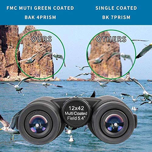ToyerBee Binoculars, 12X42 HD Roof Prism Folding Binoculars for Adults&Kids, Waterproof Binocular Weak Light Night Vision for Bird Watching Concert Traveling and Sightseeing with Smartphone Adapter
