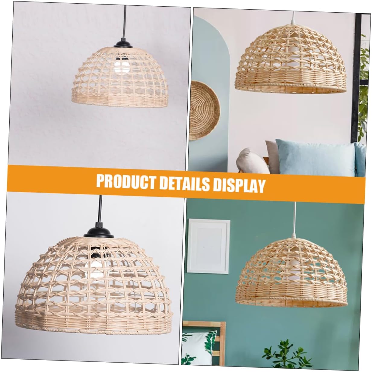 Angoily Boho Decor Woven Pendant Lamp Shade Rustic Lamp Shades Handwoven Light Cover Mid Century Modern Decor