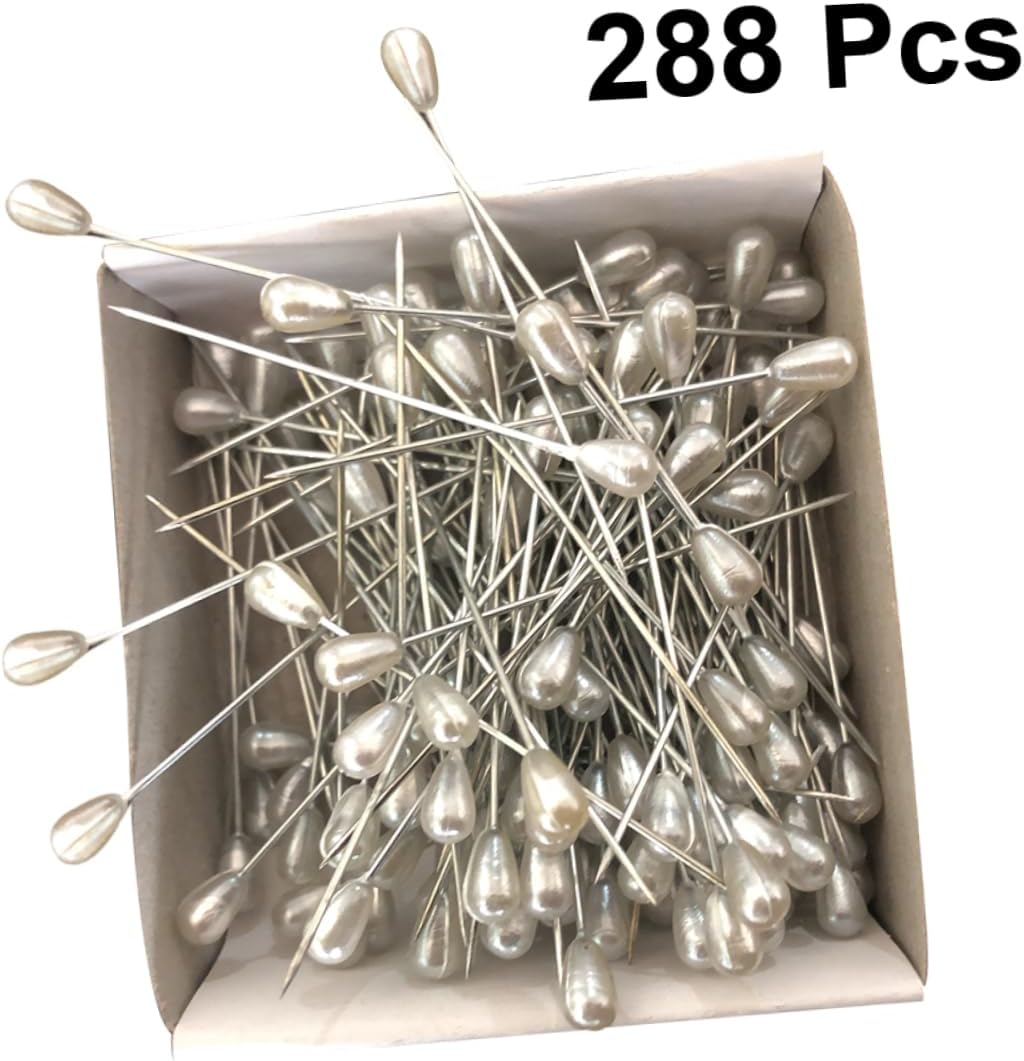 288pcs Stainless Steel Teardrop Shaped Pearl Head Pins for Sewing Embroidery and Crafting Flat Head Straight Pins for Quilting and DIY Projects