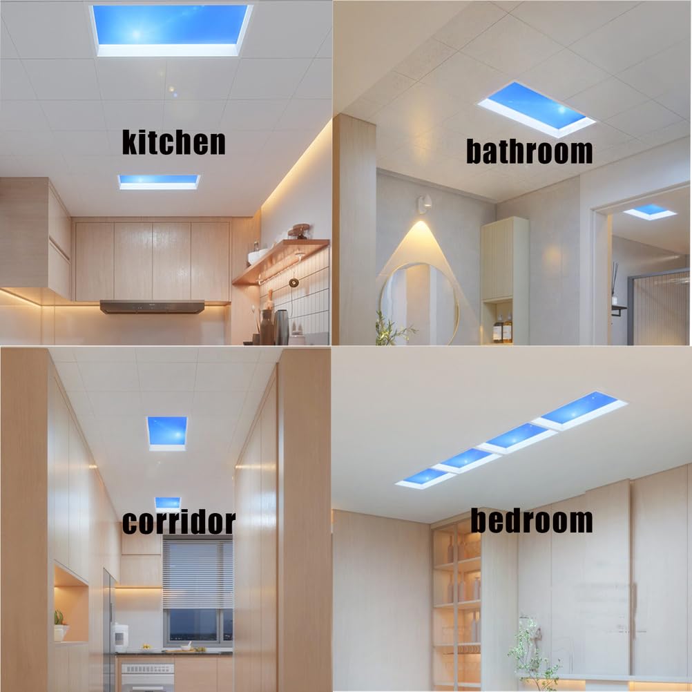 Smart Blue Sky Light Deckenleuchte Künstliches Oberlicht Einbauleuchte Ferngesteuerte Dimmbare LED Skylight Lampe 3000K-6500K Tageslichtsimulation Keller Wohnzimmer Flur,620 * 320 * 80