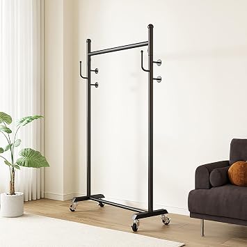 Coat Rack Freestanding With Hooks,Garment Racks With Wheels,Entryway Coat Hanger Stand For Clothes,Hat,Bag,Metal Clothing Hanger Rack,For Bathroom Bedroom DormBlack,60cm23.6in