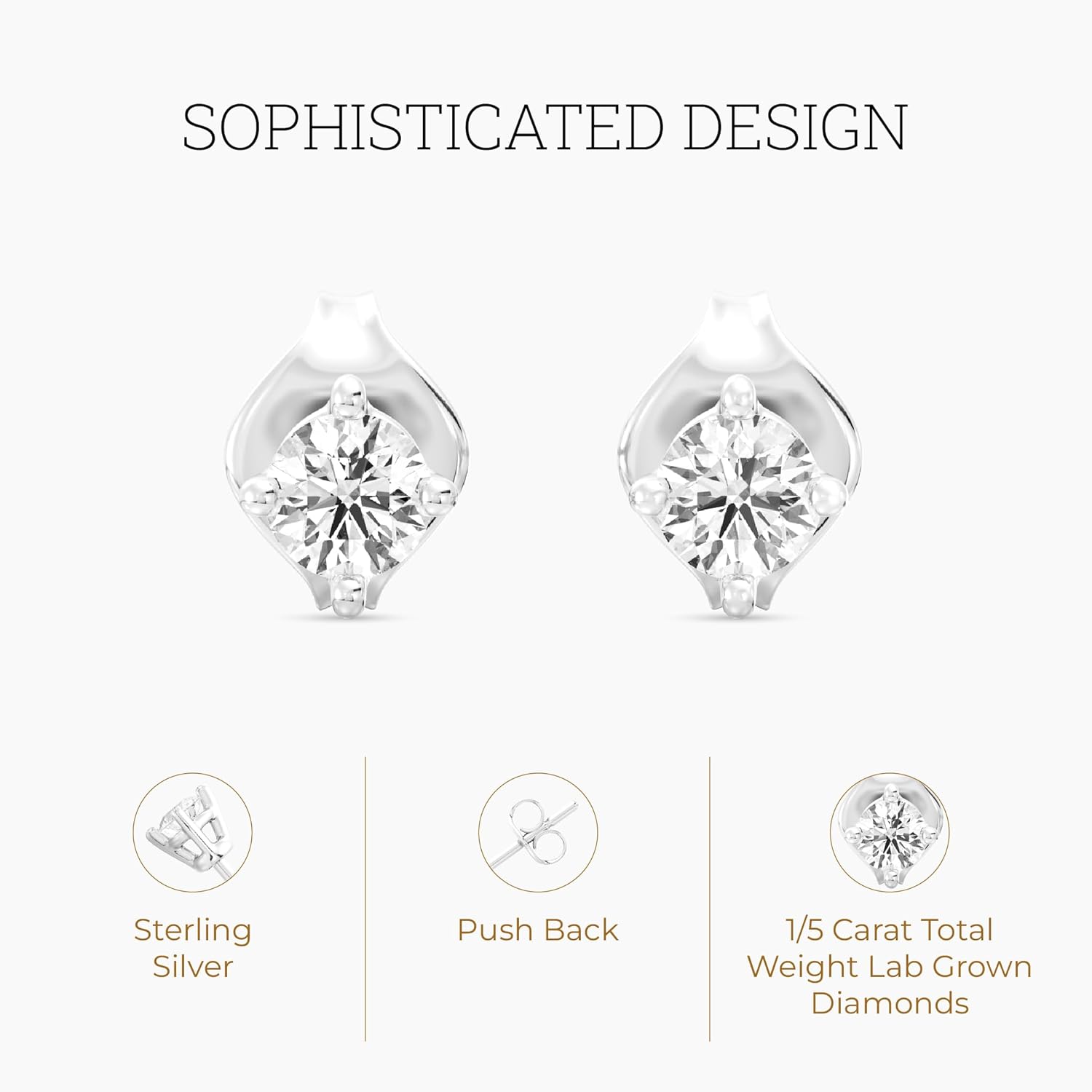 Gilded Lab-Grown Diamond Stud Earrings for Women| 925 Sterling Silver Studs and 14KT Gold 925 Plated Silver | Hypoallergenic Fine Jewelry | 4-Prong Basket, Push Back Nut | Round Cut, SI1 Clarity, F Color | 1/10,1/5,1/4,1/3,3/8,1/2,3/4,7/8,1 Carat Total Weight - Image 2