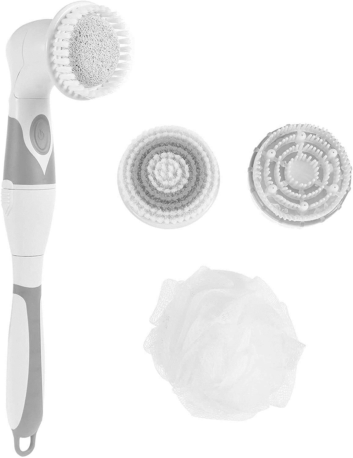 Bagno Elettrico con 4 testine, Spazzola per Massaggio da Bagno Spazzola per la Pulizia dello Scrubber per Il Corpo Spazzola per Il Bagno e Il Corpo per la Cura della Pelle (Colore : Grigio)