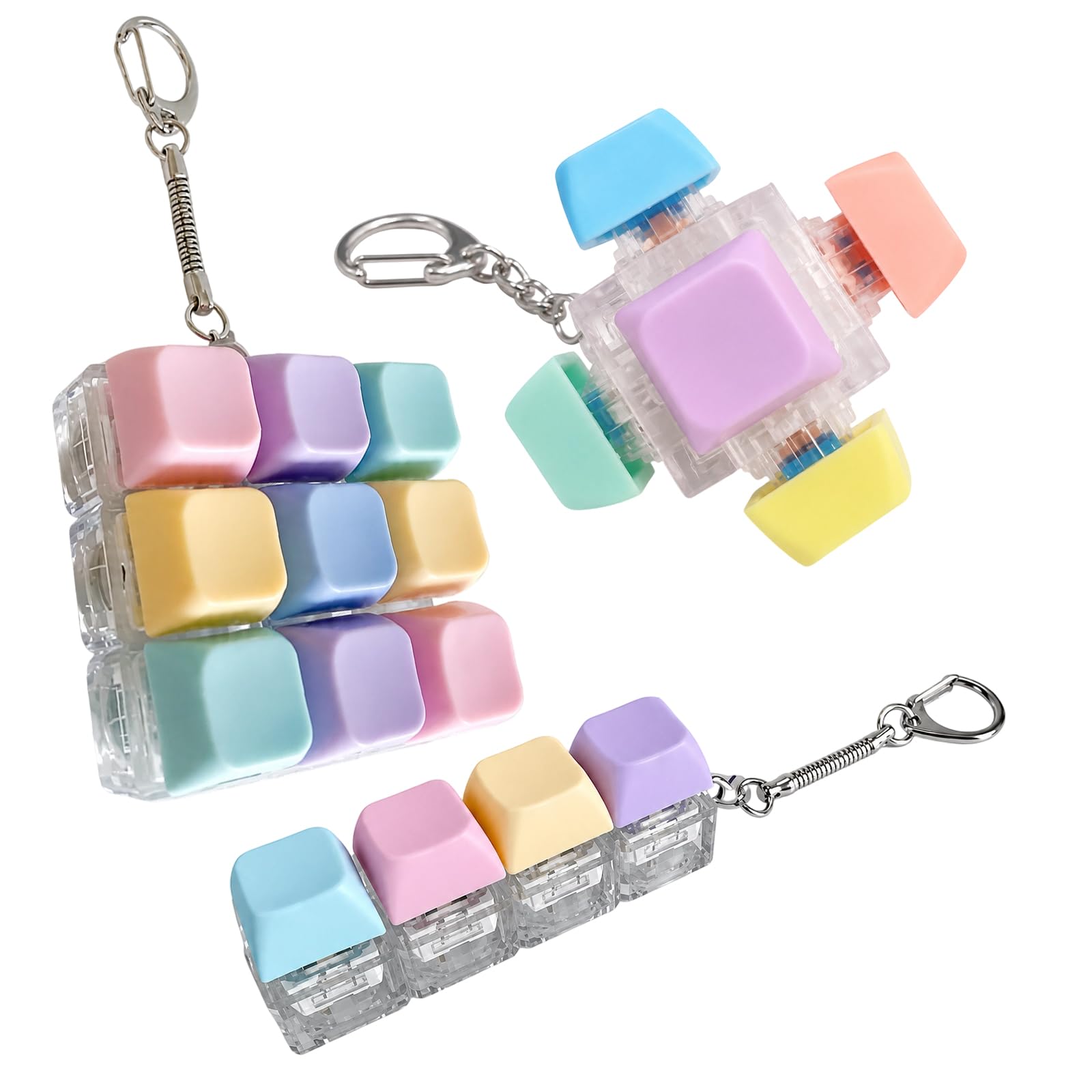 3Pcs Keyboard Keychain Set, keycap Fidget, Stress Relief Keycaps for Office and Home Use, Durable Plastic Material