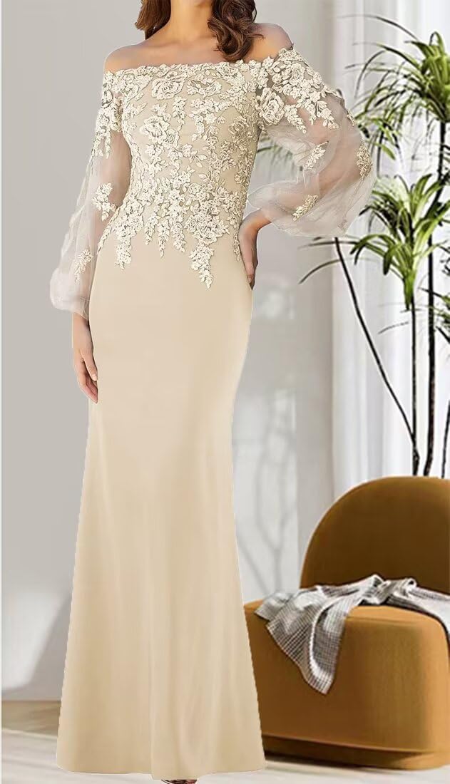 Mother of The Bride Dresses Long Sleeves Formal Evening Gowns Laces Appliques Off Shoulder Wedding Guests Party Dress - Image 4